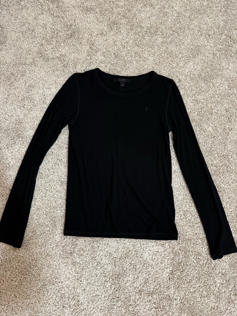 All Saints Women's Black Long Sleeve Crew Neck Top